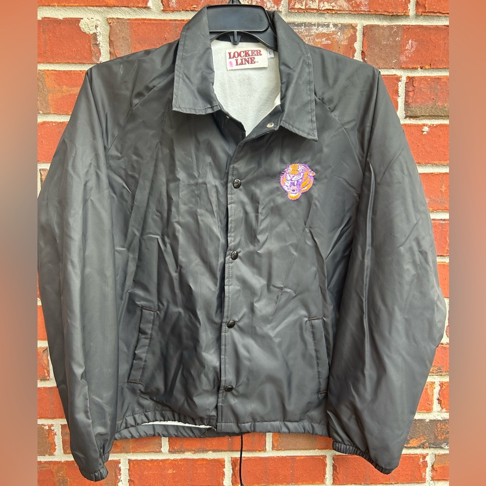 Vintage Locker Line LSU Tigers Embroidered Snap Down Black L Windbreaker Jacket